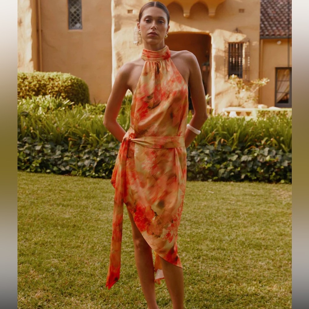 Peppermayo Orange Floral Midi Dress